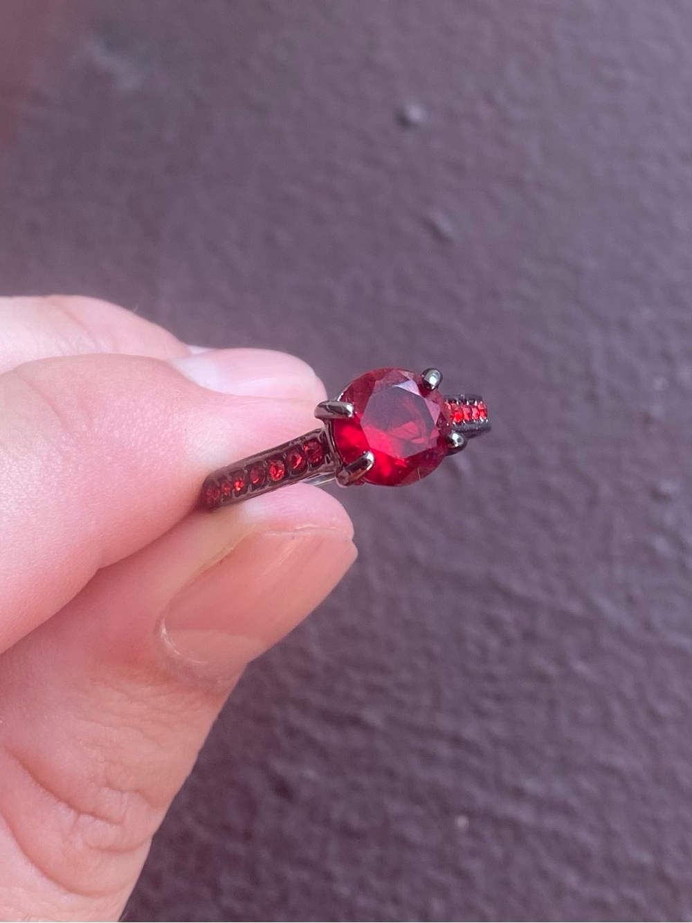 Red Round-Cut Solitaire Ring with Cubic Zirconium Stones Stainless Steel Sz 5.5